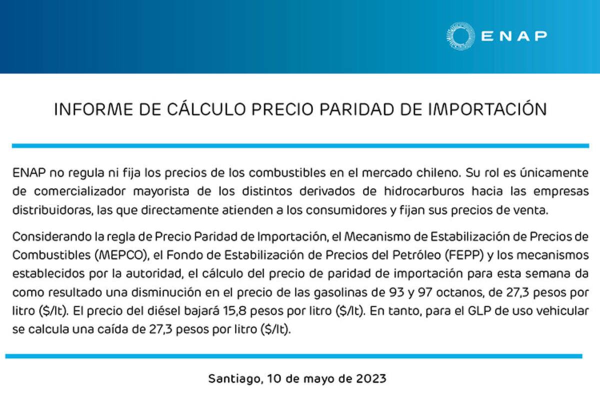 Revisa las variaciones que tendrán los precios de las bencinas desde este miércoles. Créditos: ENAP.