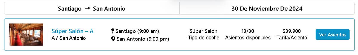 Precios disponibles del Tren del Recuerdo del 30 de noviembre.