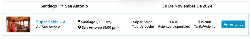 Precios disponibles del Tren del Recuerdo del 30 de noviembre.