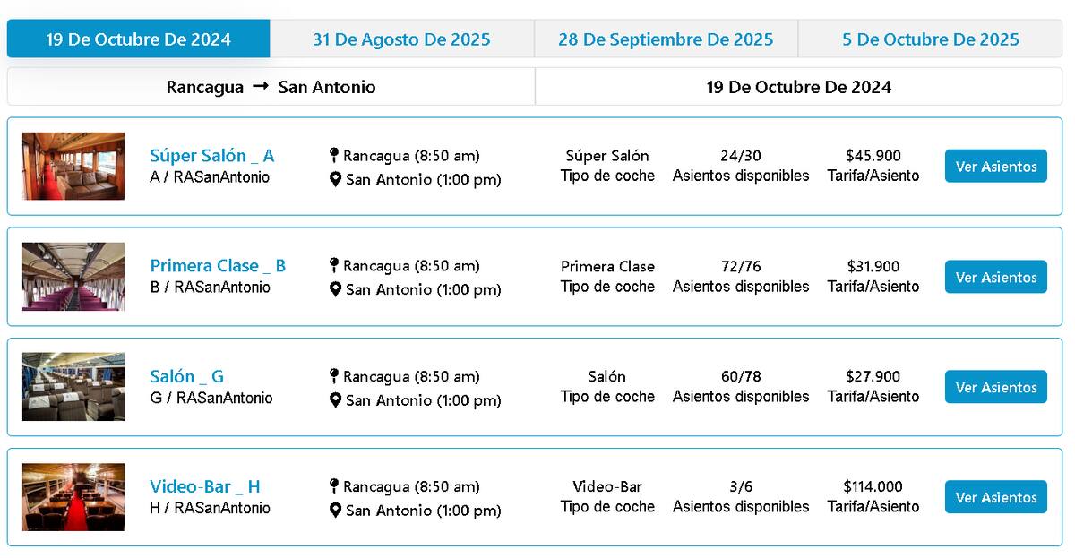 Precios Tren del Recuerdo - 19 de octubre.