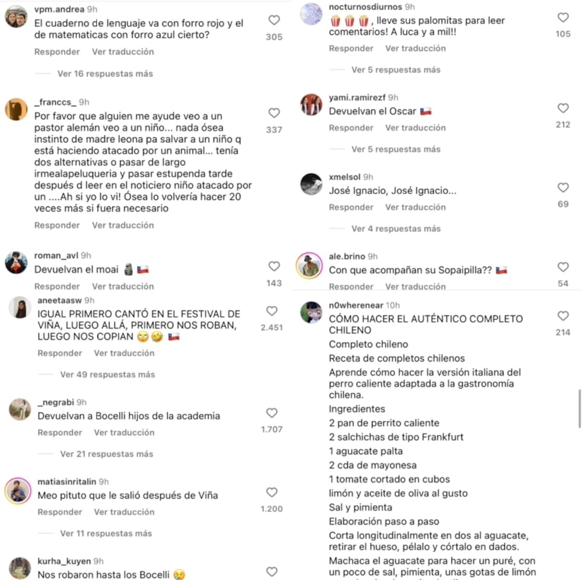 Reacciones de los chilenos en el Instagram de La Academia.