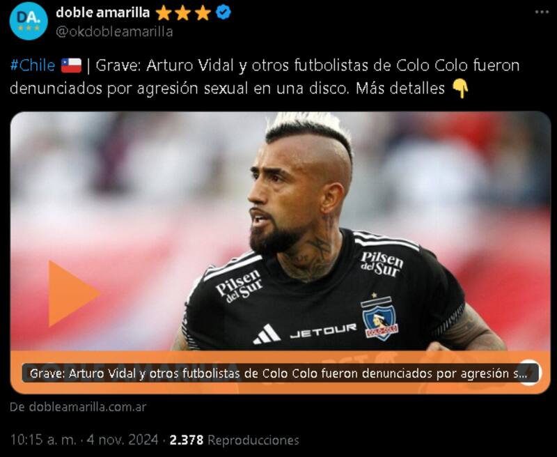 Prensa internacional reacciona a denuncia contra Arturo Vidal