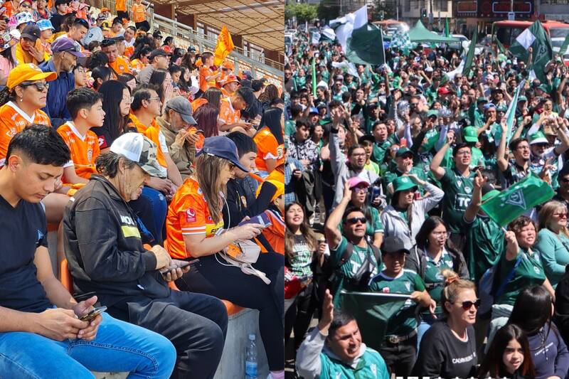 Hinchadas de Cobreloa y Wanderers apoyan a sus equipos a la distancia.