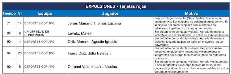 Informe arbitral del partido entre Deportes Copiapó y Universidad de Concepción
