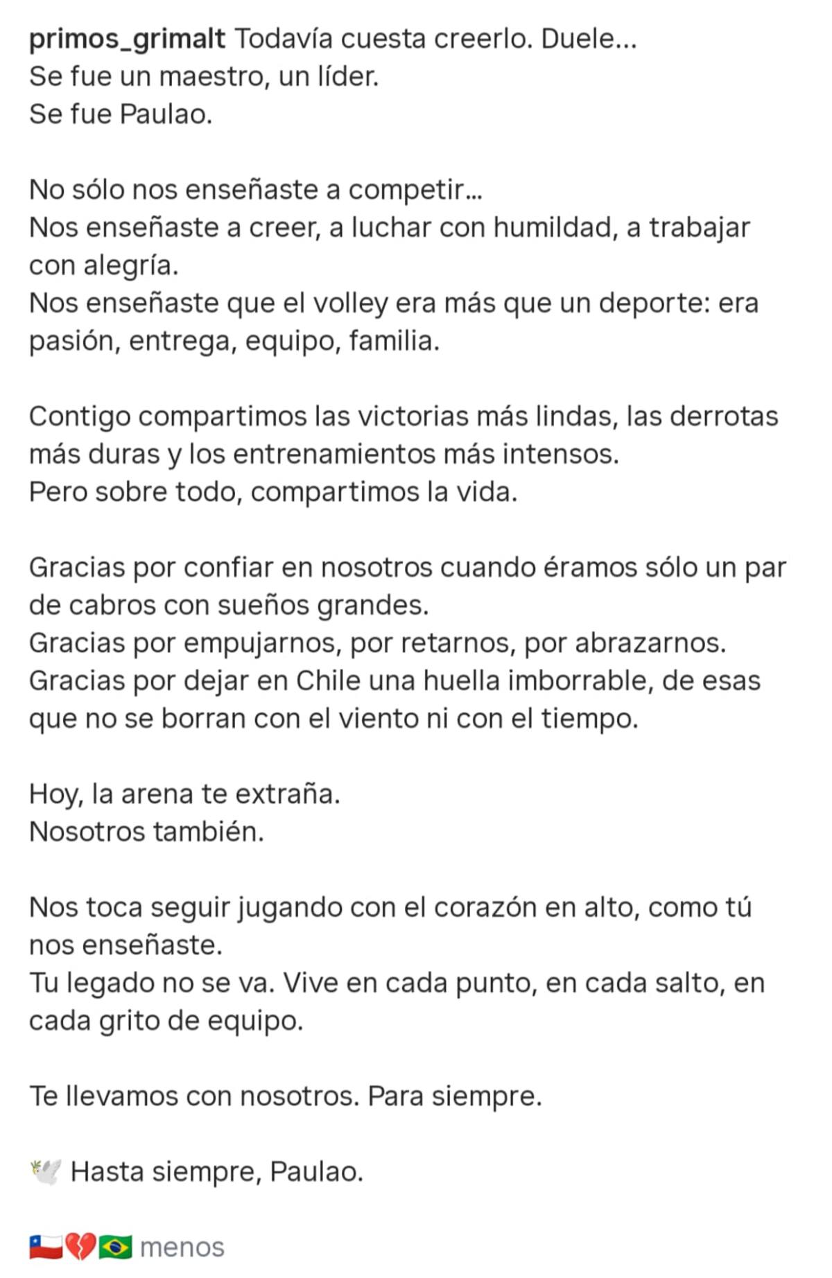El mensaje en honor a Paulao.