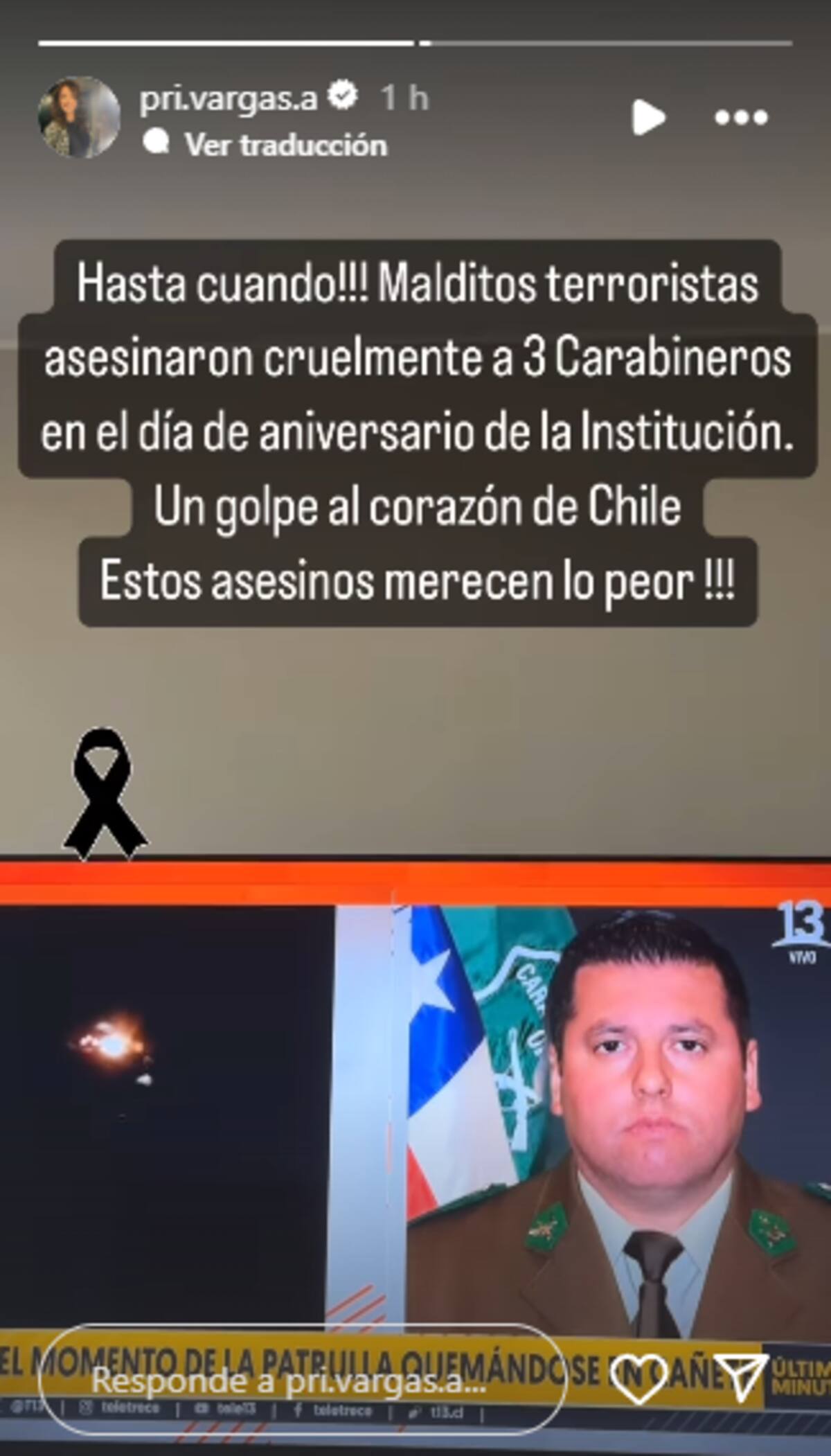 La historia de Priscilla Vargas en la que se descarga fuertemente en contra de los delincuentes que asesinaron a los tres efectivos policiales