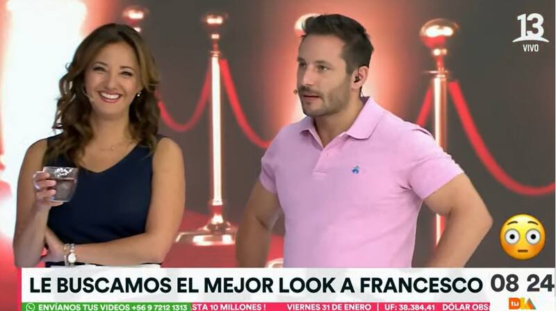 La animadora de Tu Día desafío a su compañero a impactar con su outfit. Créditos: Pantallazo Canal 13