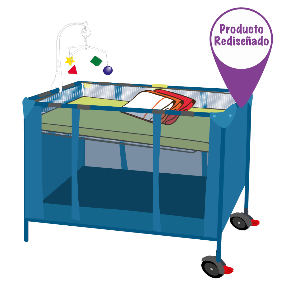 En función de cuna es transportable, y además sirve como corral.Créditos: Ministerio de Desarrollo Social y Familia.