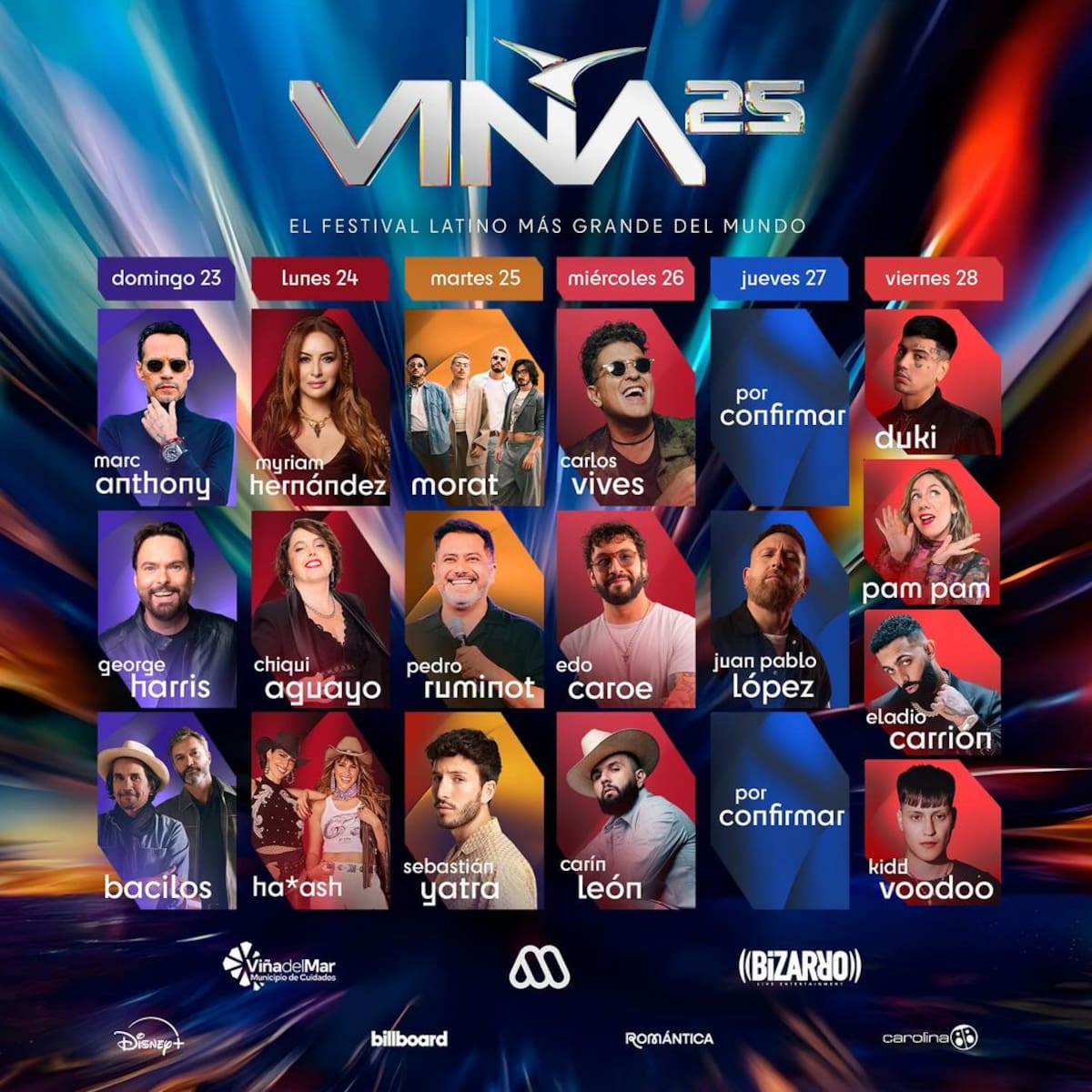 Programación diaria del Festival de Viña 2025.