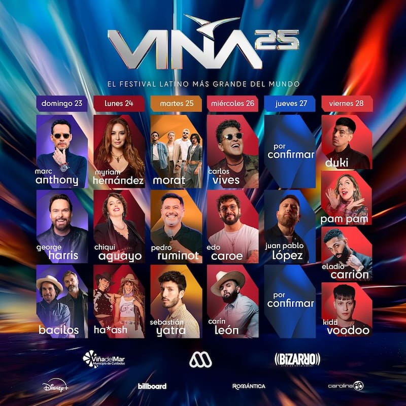 Programación diaria del Festival de Viña 2025.