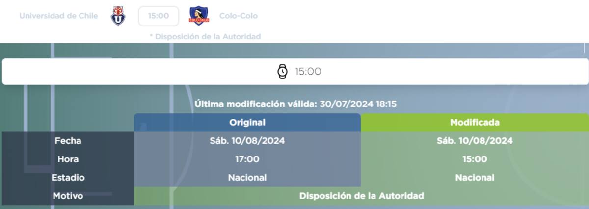 Programación Superclásico entre la U y Colo Colo