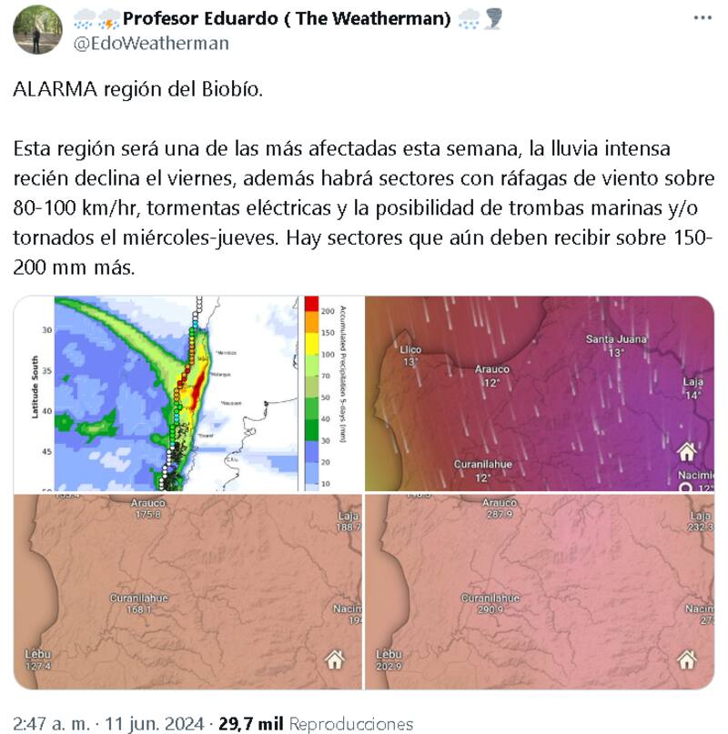 Pronóstico de Eduardo Varela. Créditos: @EdoWeatherman