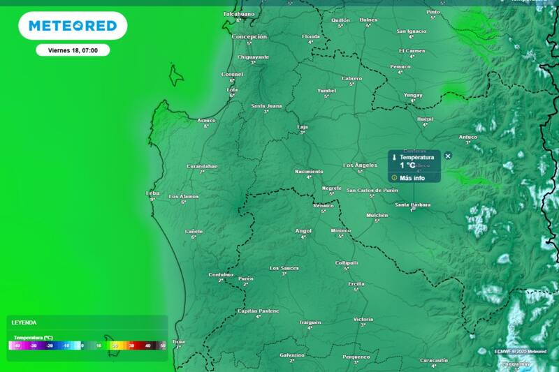 Este será el día más frío en la Región del Biobío.
Créditos: Meteored.