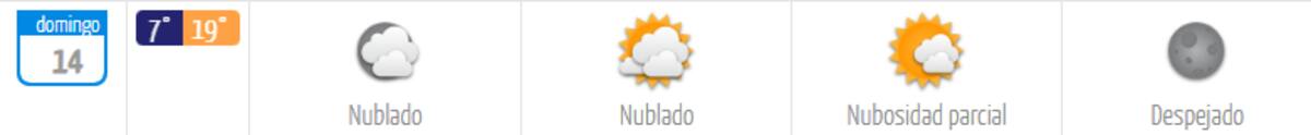 Para el domingo, la mínima será más baja; solo llegará hasta 7 °C.