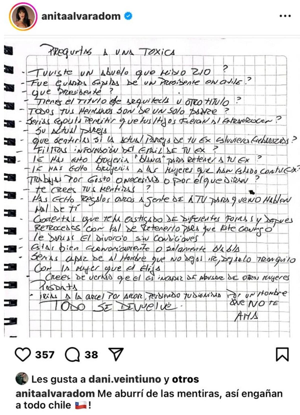 La influencer arremetió contra Daniela Aránguiz. Créditos: Instagram