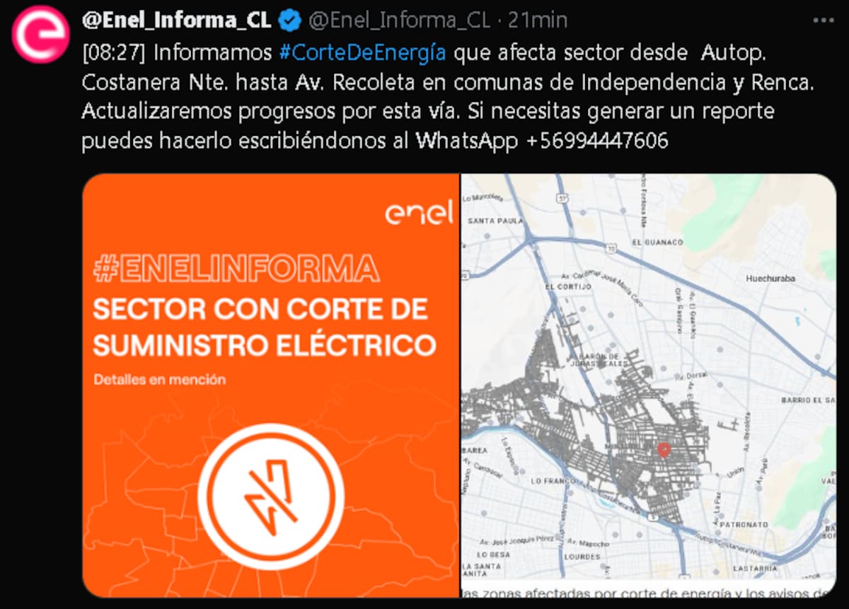 por el corte de luz en Santiago.