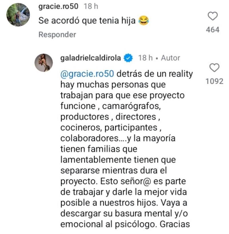 La española reaccionó a odioso comentario. Créditos: Instagram