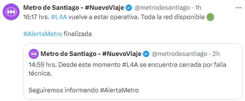 Publicación del Metro de Santiago.