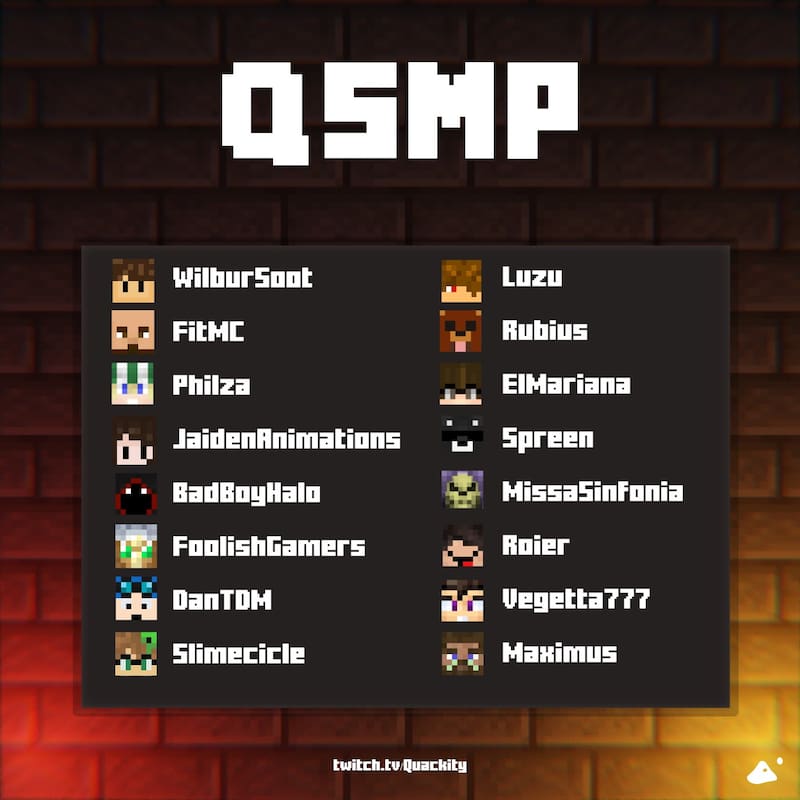 Estos son todos los participantes que oficialmente han sido confirmados para hoy. Créditos: Quackity.