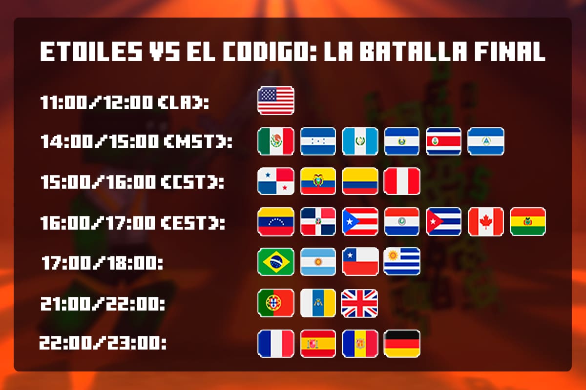 Estos son los horarios dependiendo del país en el que se realizará este lunes la batalla de Etoiles contra el código en el QSMP.