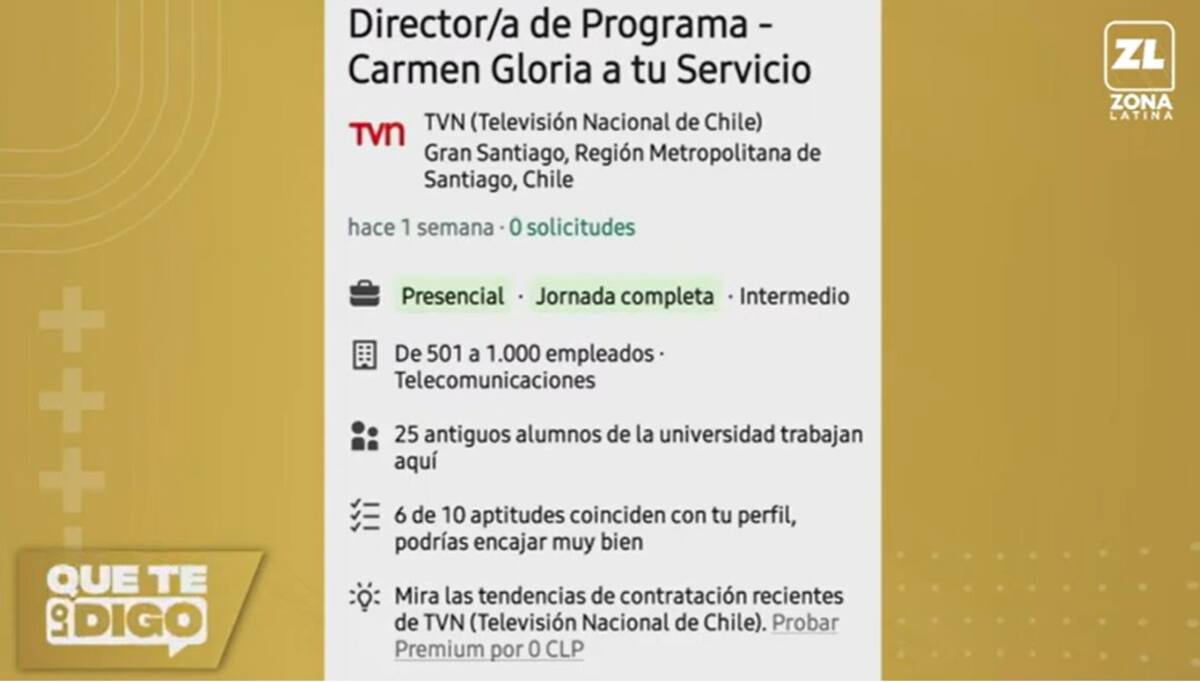 "Carmen Gloria a tu Servicio" busca director. Créditos: Pantallazo Zona Latina