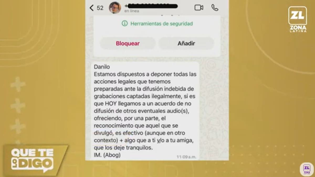 El supuesto mensaje de los abogados recibido por Danilo 21. Créditos: Captura Zona Latina