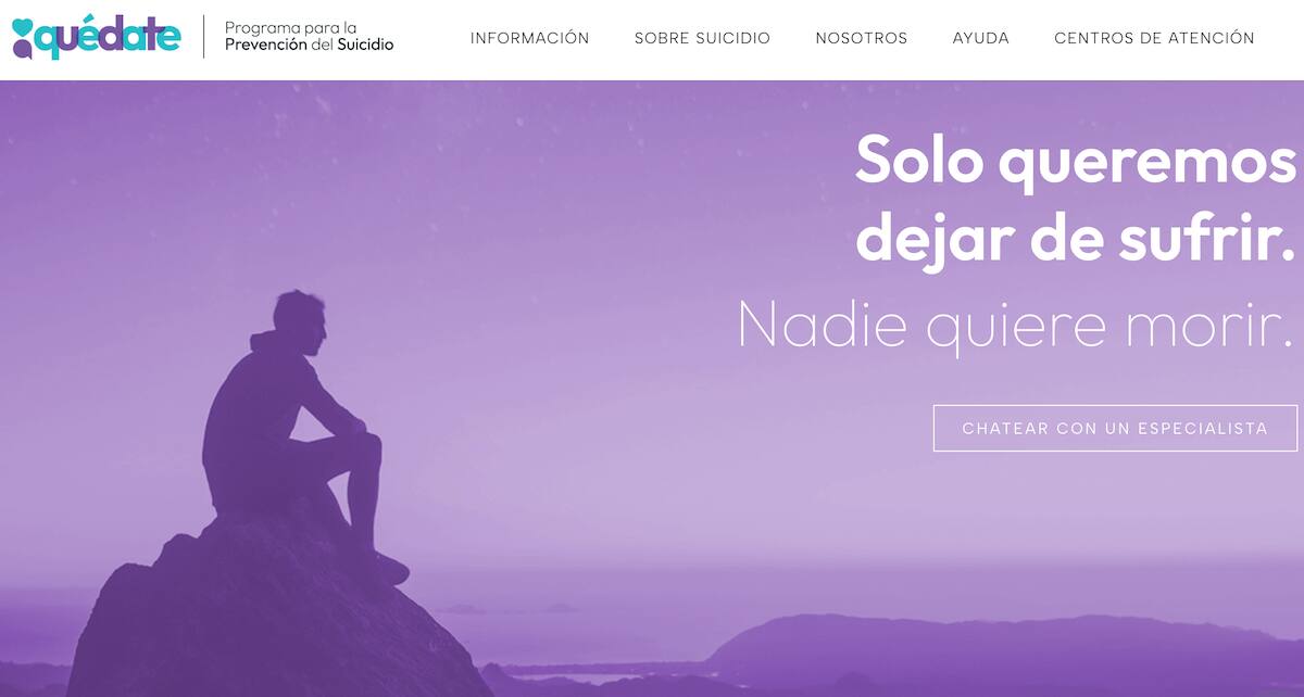 es un programa que intervendrá en todas las comunas de la Región Metropolitana para la prevención del suicidio. (Foto: captura quedate.cl)