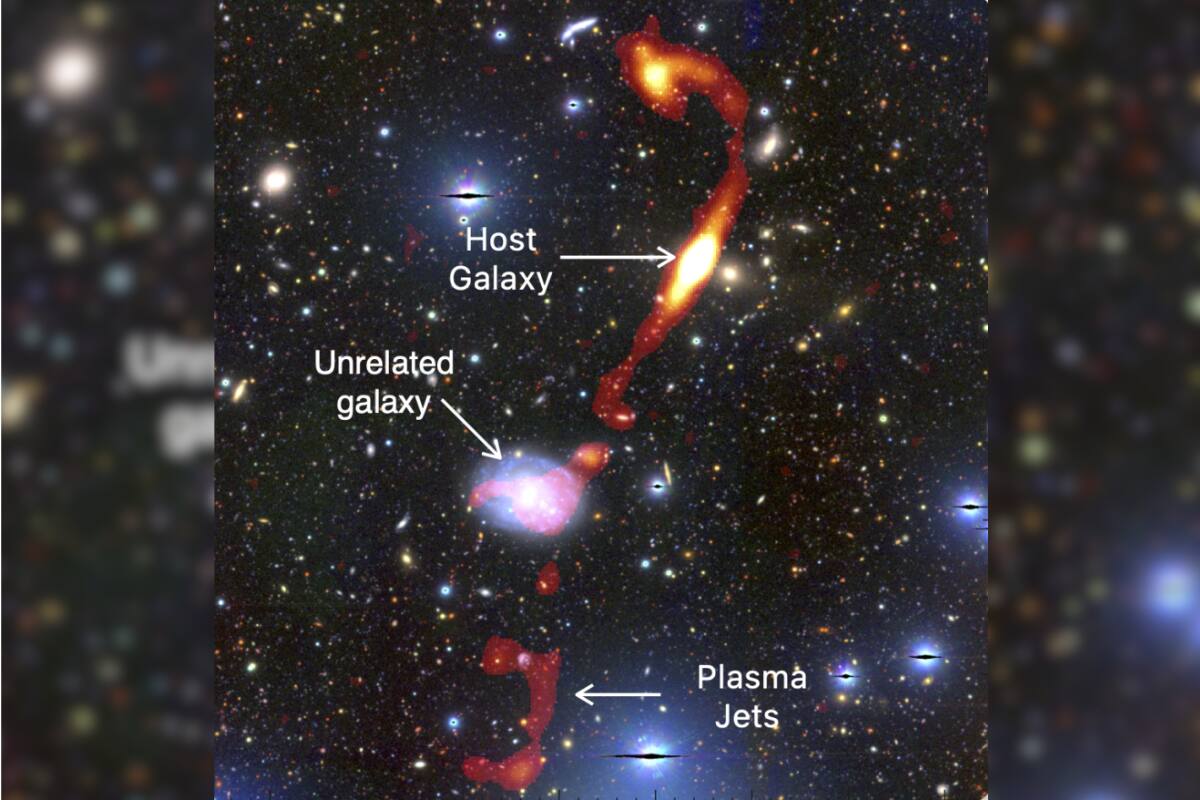 En la imágen se observan los chorros de plasma captados por el telescopio MeerKAT.