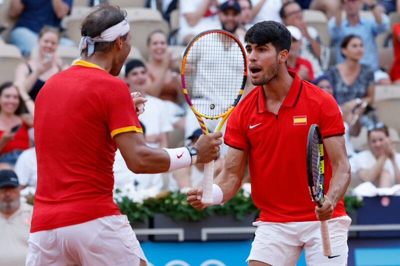Rafael Nadal y Carlos Alcaraz, integrantes del equipo español de Copa Davis. Foto: EFE.
