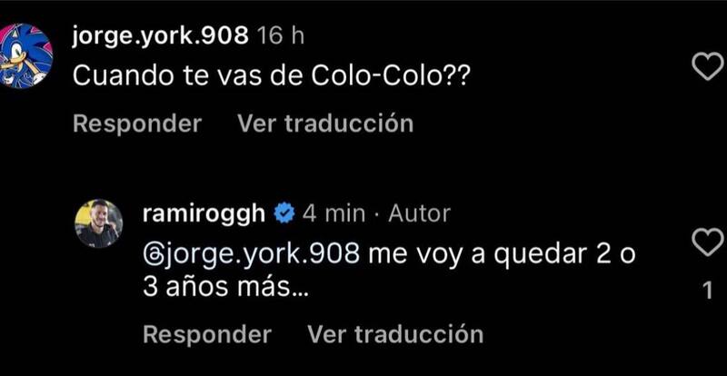 Así fue el cruce de Ramiro González con un hincha de Colo Colo en Instagram