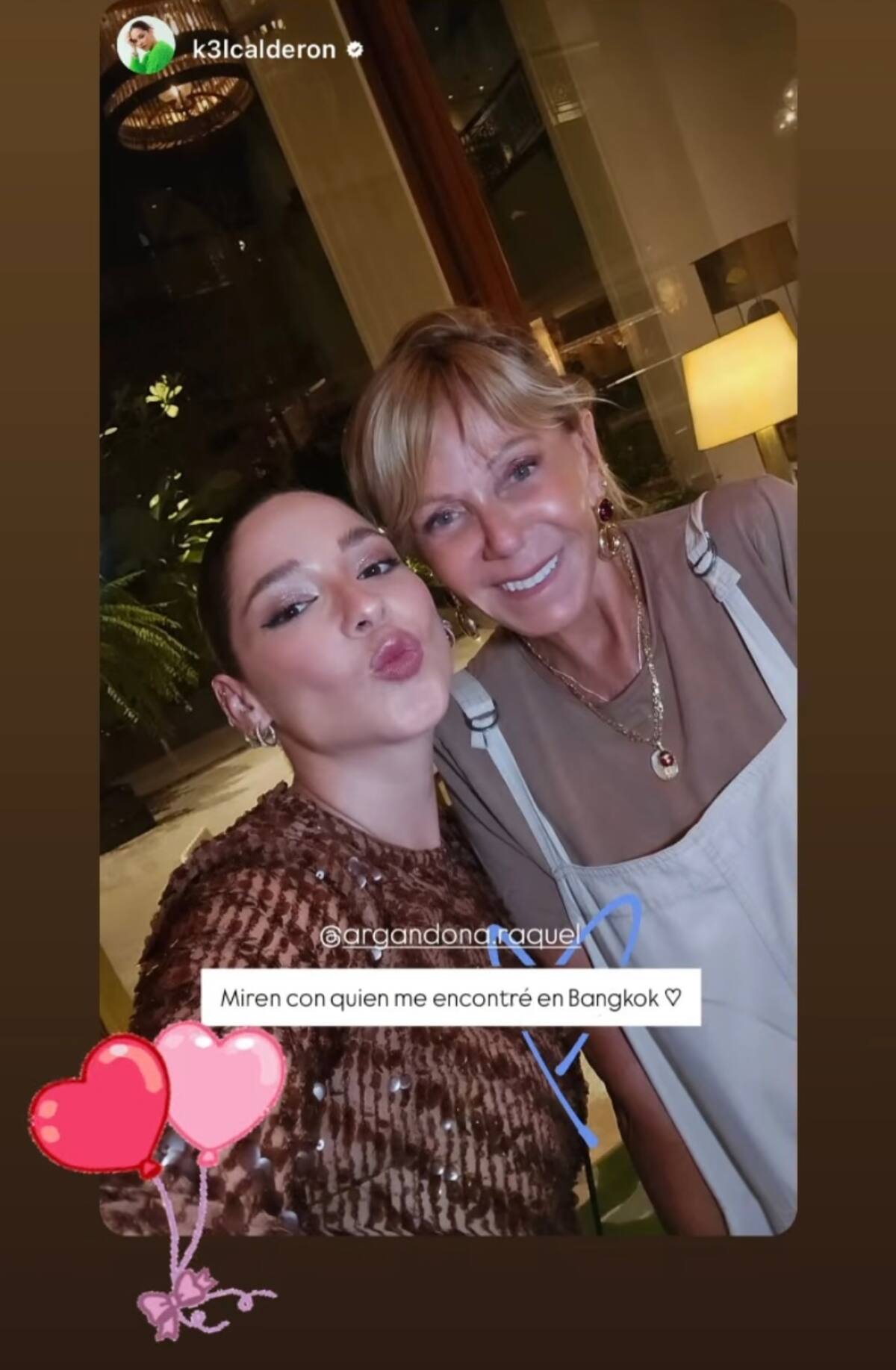 Raquel Argandoña y Kel Calderón se reencuentran en Tailandia.