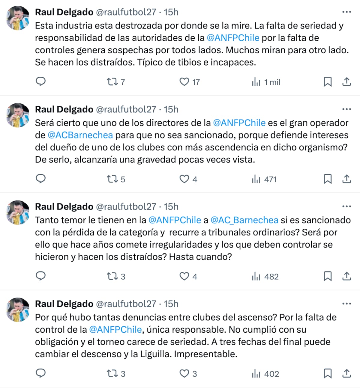 Reacciones de Raúl Delgado en contra de la ANFP.