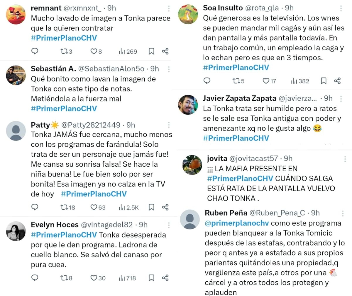 En redes sociales se lanzaron contra Tonka Tomicic y Primer Plano. Créditos: X