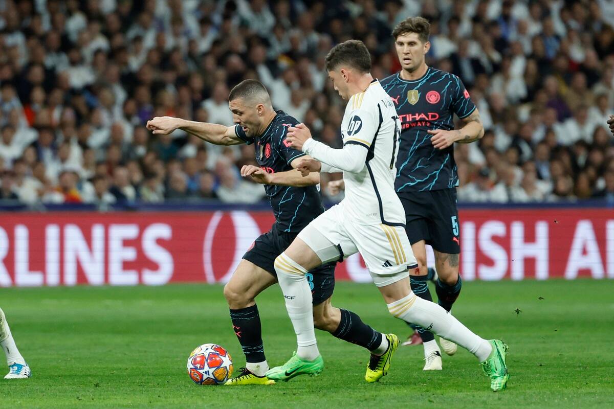 Real Madrid y Manchester City igualaron en la ida de los cuartos de final de la Champions League en un partido en que Erling Haaland no fue factor. Foto: EFE/ Juanjo Martín