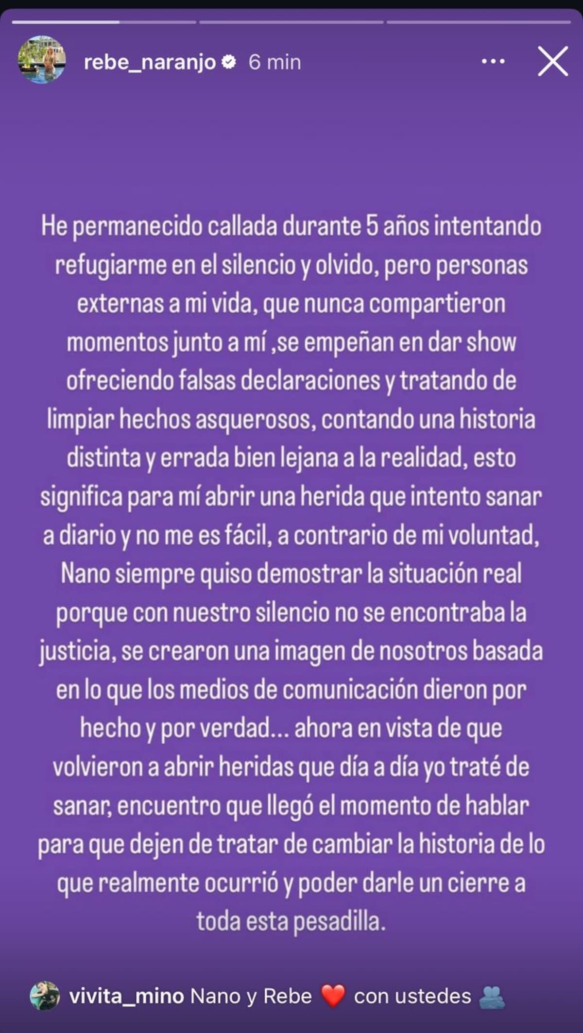 Captura de la historia subida por la pareja de Nano Calderón.