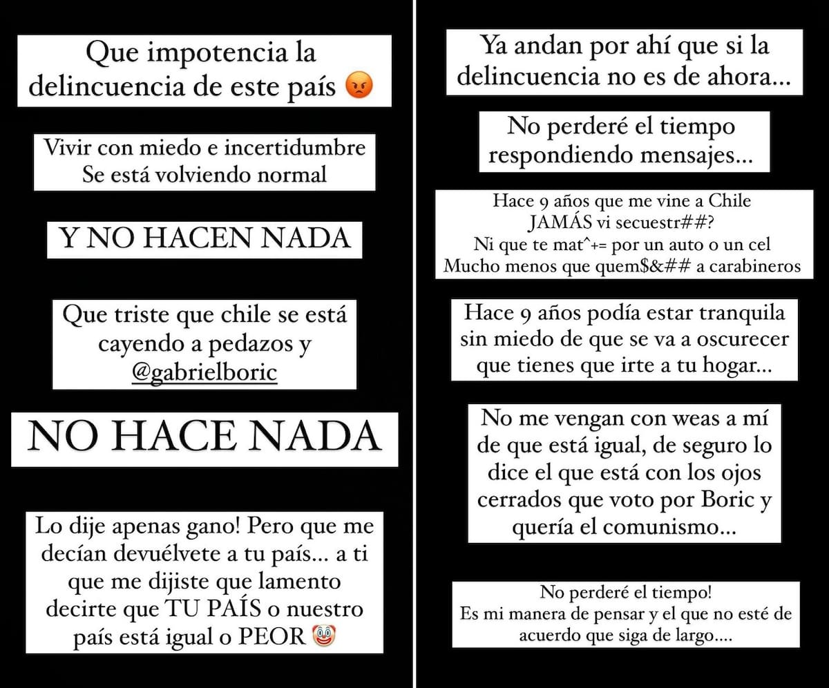 El descargo de Rebeca Naranjo contra la delincuencia. Créditos: Instagram