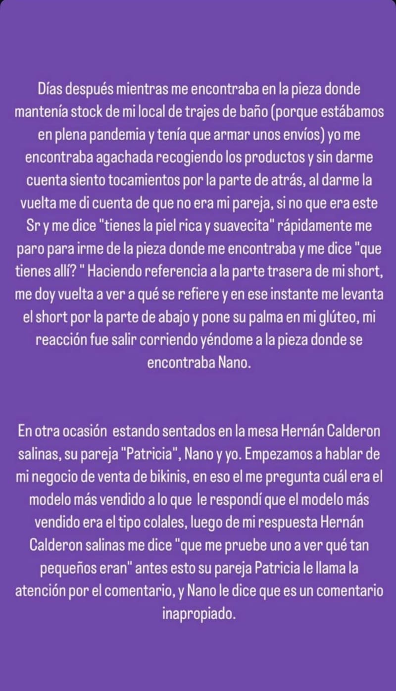 Parte del testimonio de la pareja de Nano Calderón.