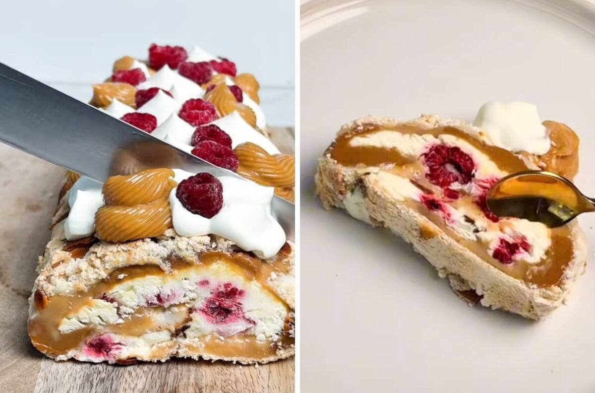 Receta de rollito de merengue crocante con almendras y frambuesas: ideal para los días primaverales