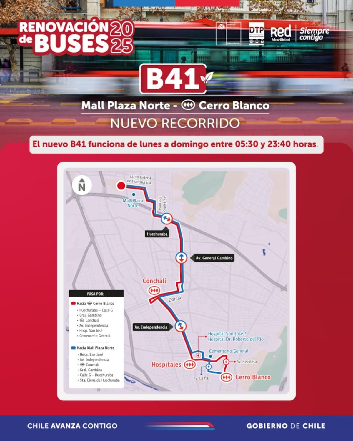 El nuevo recorrido atravesará tres importantes comunas de la Región Metropolitana. Créditos: Red Movilidad.