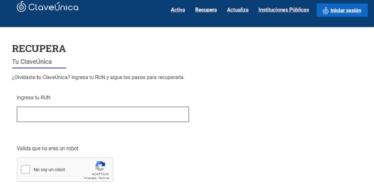 Puedes recuperar tu contraseña de la Clave Única de manera online o presencial. Créditos: Captura de pantalla sitio oficial Clave Única.