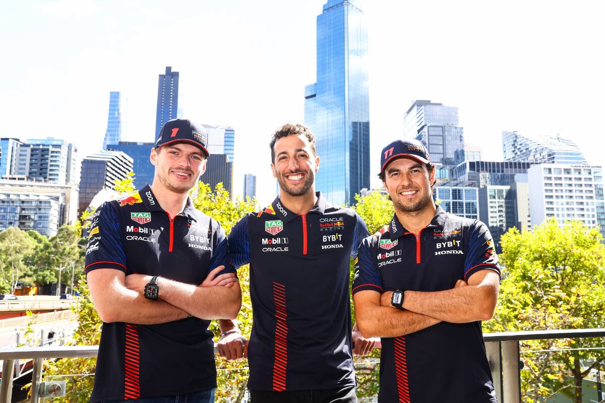 Max Verstappen, Checo Pérez y Daniel Ricciardo