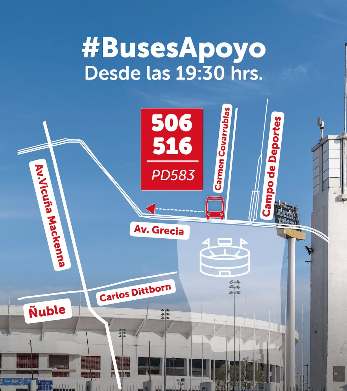 Los recorridos 506 y 516 se verán reforzados este sábado 30 de mayo. Foto: Red Movilidad vía X.