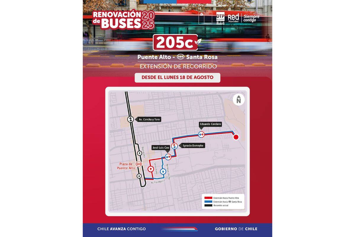 Estos son los nuevos recorridos que tendrá la 205c en Puente Alto.
Créditos: Red Movilidad.