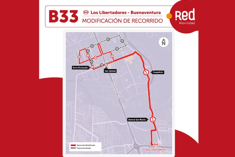 Revisa el mapa para ver la modificaciones del recorrido B33.