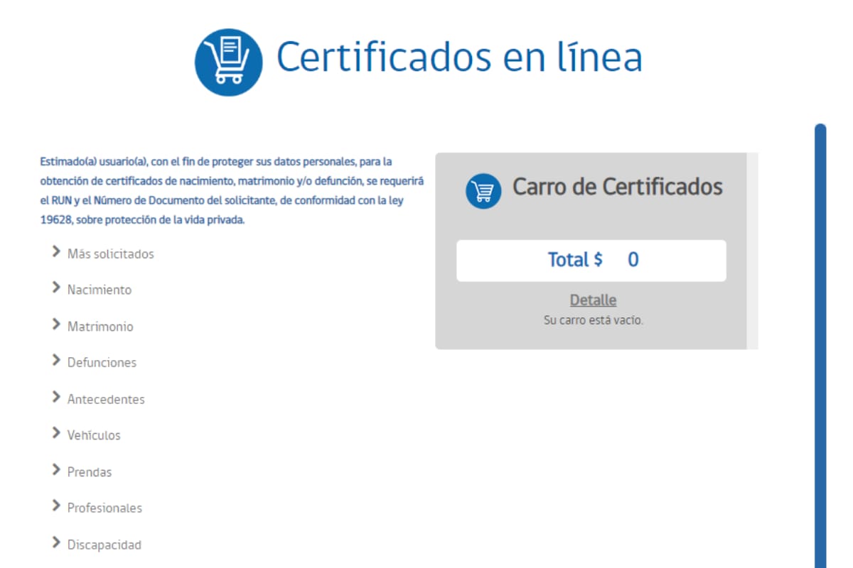 Deberás seleccionar los documentos que quieras solicitar.