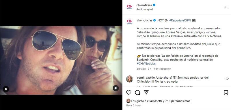 La publicación en las redes sociales de CHV Noticias sobre el reportaje que alude a Sebastián Eyzaguirre.