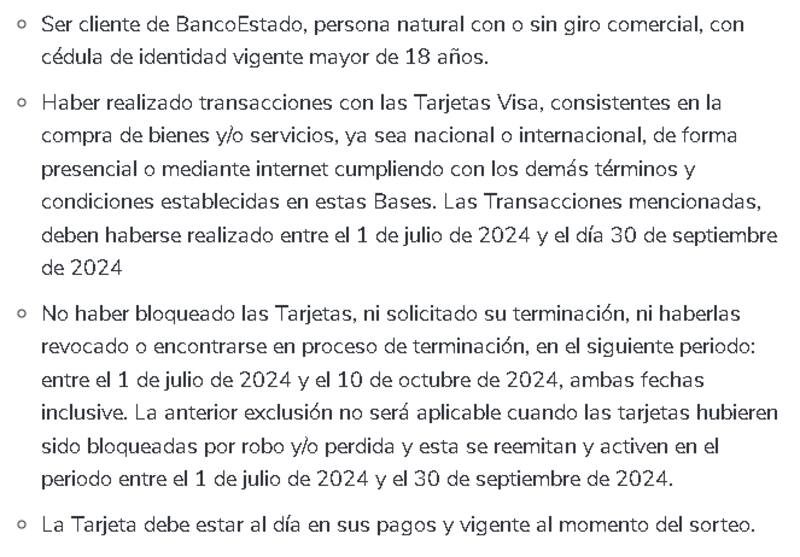 Requisitos del sorteo de Banco Estado.