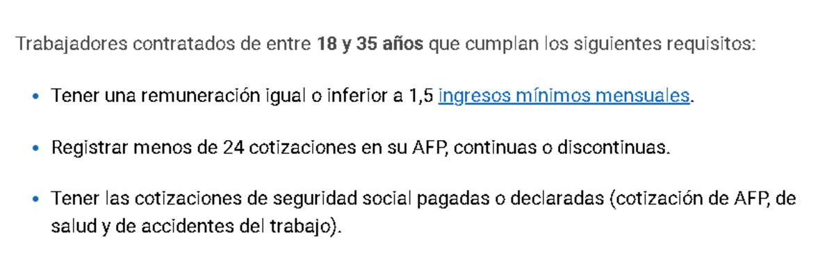 Requisitos del Subsidio a la Cotización de Trabajadores Jóvenes.