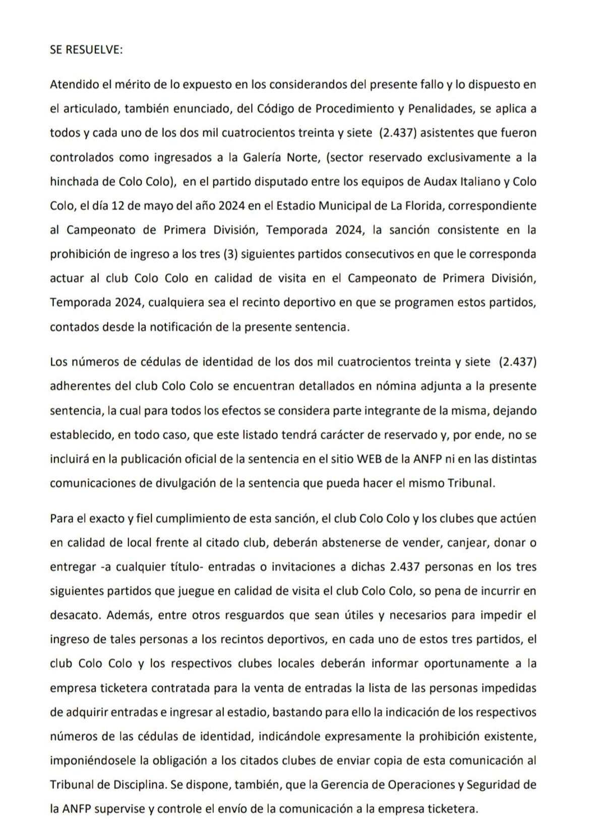 Resolución del Tribunal de Disciplina.