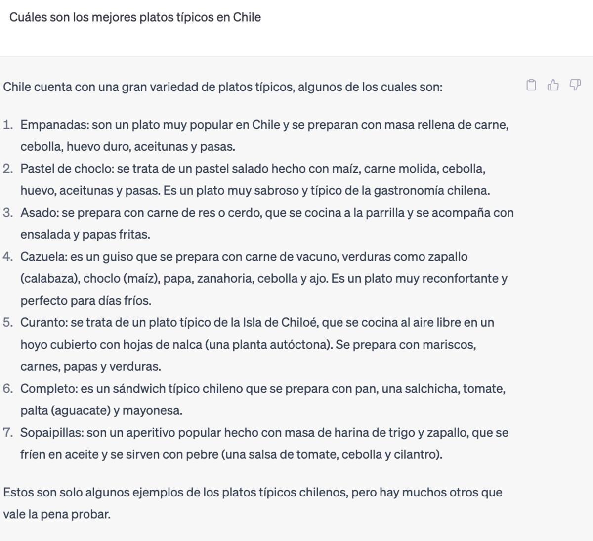 ¿Estás de acuerdo con el listado del Chat GPT sobre las mejores comidas típicas de Chile?